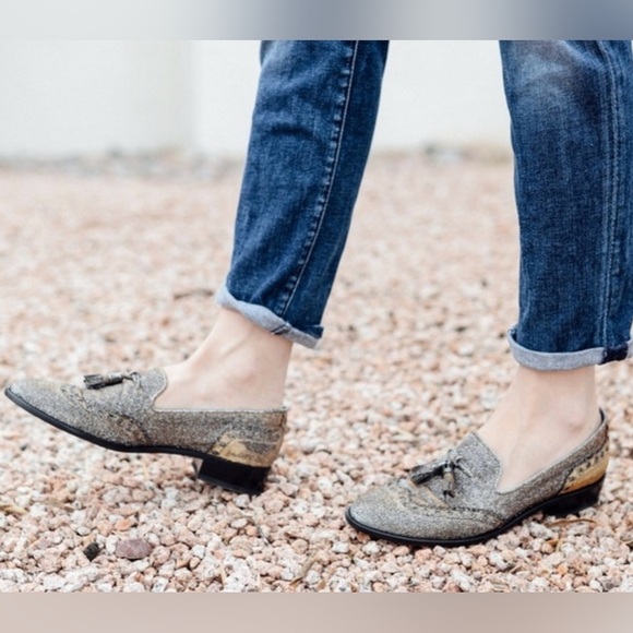 Stuart Weitzman Guy Thing Metallic Lurex Tassel Loafers